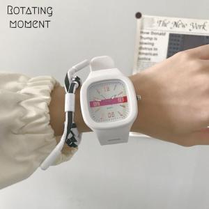 Rotating Moment 2023 New Square Large Dial Watch for Men and Women Original Easy Look Time Ins Simple Sen Waterproof Silicone Strap Couple Sports Clock