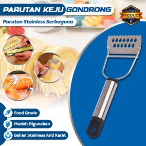 IDEKU Parutan Stainless Serbaguna Parutan Keju Gondrong – 2 in 1 Pengupas Kulit Buah Parutan Sayur Panjang Wortel Timun Parutan Keju Panjang Rapunzel Rumbai