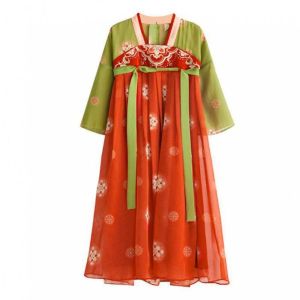WISH BOUTIQUE Cosplay Performance Chinese Children Girls Hanfu Outfit Ancient Tang Dynasty Chinese Kids Girls Ancient Dress Dunhuang Style Green Red Color Children Girls Ancient Costume Party