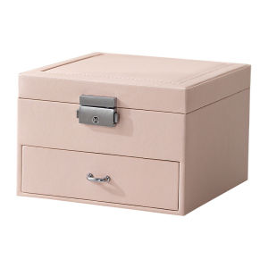 Jewelry boxes pu leather multilayer drawer large capacity safety lock jewelry box of hair accessories receive earrings earrings necklace jewelry box draw out desktop with mirror receive a case