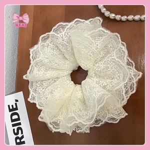 Dây buộc tóc Scrunchies Ren Trắng Kexi size lớn style nàng thơ sang chảnh
