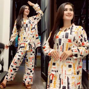 promo Setelan piyama lengan panjang cplp kain rayon warna putih untuk ibu menyusui