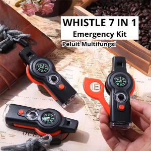Peluit Emergency Kompas Survival Whistle 7 in 1 Multi Tool Outdoor Camping Aksesoris Senter Pluit Serbaguna