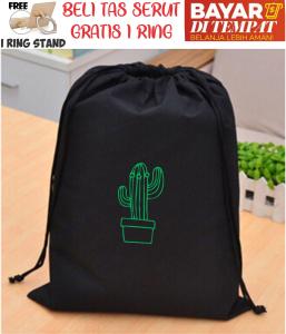 Tas Wanita/ drawstring KAKTUS 2 Bahan taslan Tebal Ukuran 32 x 43 cm Bonus I RING