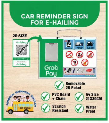 Car Reminder Sign for E-Hailing | e-hailing | Grab Car | Pemandu Grab | Maxim | In Drive | Lalamove | My Car | Bolt PVC