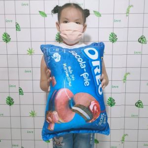 GỐI NẰM NGỦ 100% GÒN IN 3D HÌNH BÁNH SNACK TÔM VẢI NHUNG MỊN GỐI NẰM NGỦ DỄ THƯƠNG CHO BÉ