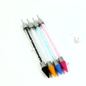 Crystal-Handle Nail Art Tool: 2-in-1 Brush & Wax Pencil Dotting Pen & Rhinestone Picker