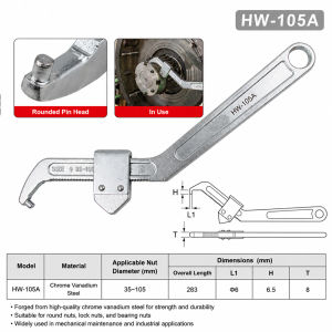105-165mm Adjustable C Spanner Hook Wrench Cr-V Steel Round Head Mechanical Repair Hand Tool