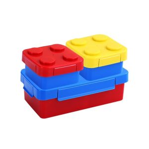 Kids Lunch Bento Box Portable Cartoon Building Blocks Bento Box Food Storage Microwave Safe Food Box