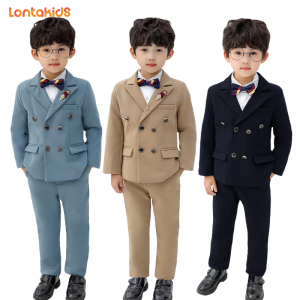 lontakids 2Pcs Boys Coat Suit (Jacket+Pants) Kids Formal Clothes Set Children Birthday Party Wear Piano Performance Gentleman Attire