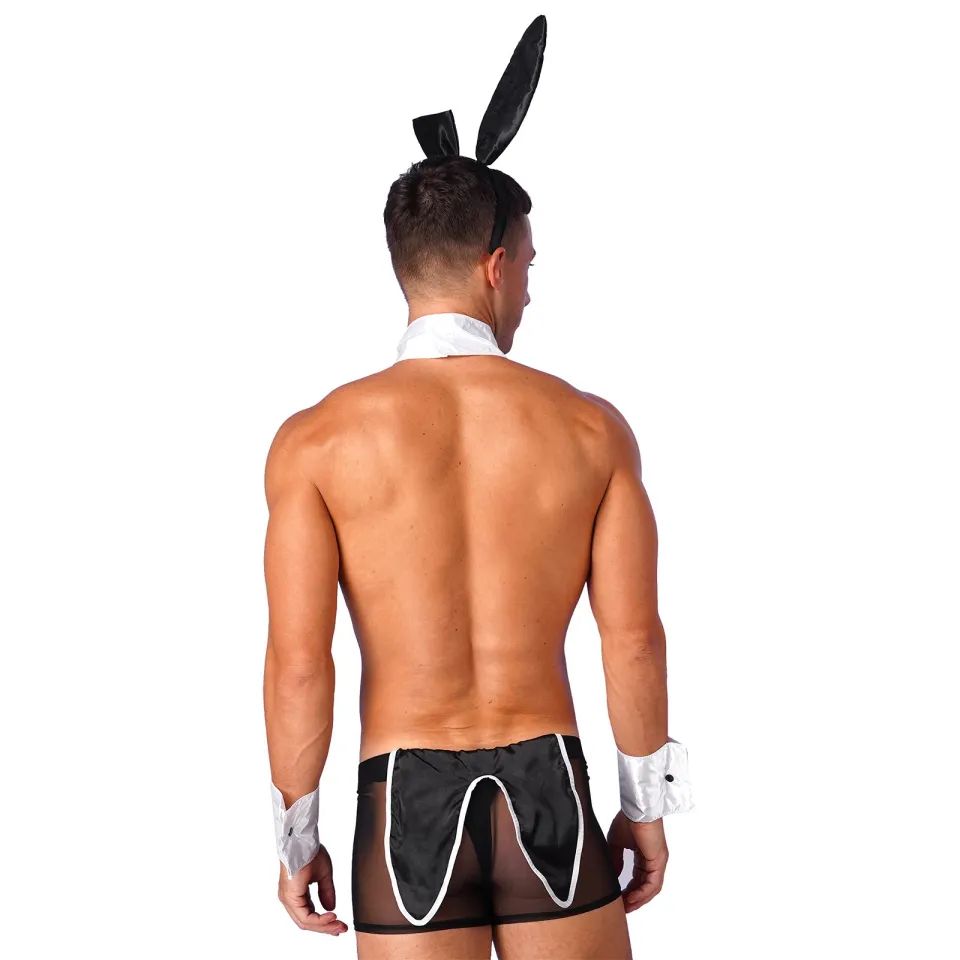 Mens Waiter Tuxedo Lingerie Sexy Cosplay Costume Role Play Uniform See  Through Briefs Underwear with Bunny Ears Headband Collar | Lazada