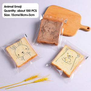 100pcs Bread Packaging Bags Christmas Plastic Sandwich Cookie Toast Bread Candy Cake Treat Pastry Bag 18x15cm Self-adhesive Transparent Cellophane Food Baking DIY Handmade Bakery Bags Baking Accessories