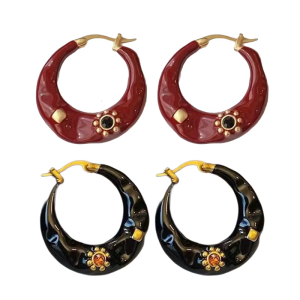 Fashionable Enamel Hoop Earrings with Red Detail Ear Buckles for Stylish Women Handmade Exquisite Ear Accessories