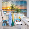 Riyidecor Beach Surf RV Fabric Shower Curtain Set for Bathroom Decor 72Wx72H Inch Coastal Theme Bath Accessories for Men Boys Tropical Palm Trees Pattern Camping Car Bathtub 12 Pack Plastic Hooks. 