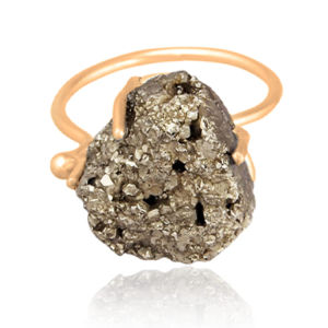 [Source of Wealth] Crystal Cluster Chalcopyrite Ring Adjustable Natural Pyrite Ring Irregular Rough Stone Ring Energy Jewelry Gifts