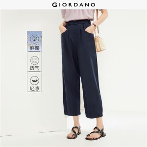 Giordano Beau Monde Women Linen cotton elastic waist pleated crop pants Free Shipping 13424329