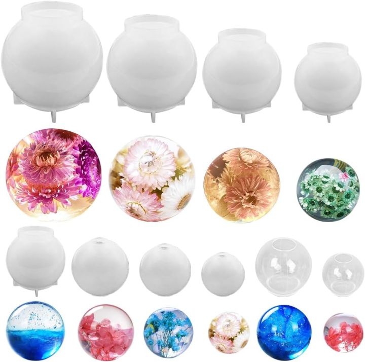 10 Keping Acuan Silikon Resin Sfera, Acuan Bentuk Bola 3D SENHAI Pelbagai Acuan Epoksi Saiz Bulat untuk Kraf DIY, Membuat Barang Kemas, Hiasan Rumah