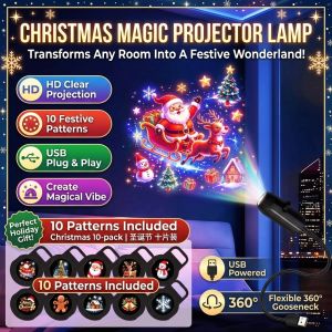 Christmas Projection Lamp LED Night Light with Santa Snowman Pattern Adjustable Ambiance Projector for Xmas Home Bedroom Party and Holiday Decor