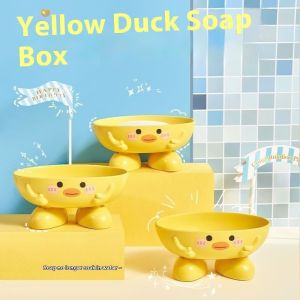 Ocshean  nhỏ màu vàng vịt Đĩa đựng xà phòng hoạt hình dễ thương cống Hộp xà phòng Đĩa đựng xà phòng phòng tắm giá lưu trữ nhỏ màu vàng vịt Hộp xà phòng Punch-Miễn phí