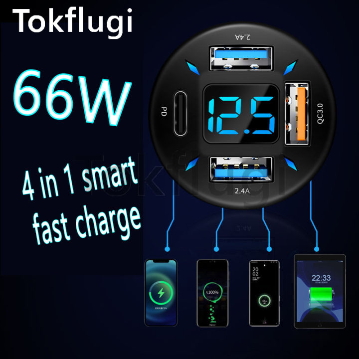 USB C Car Charger Adapter 66W, Tepow 3 Port USB Car Charger Fast Charge With USB C Cable, PD&QC3.0 Car Phone Charger Cigarette Lighter For Samsung Galaxy S22 Ultra/S21/S20,iPhone 14 13 12