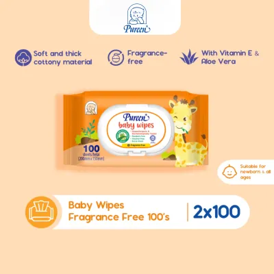 Pureen Baby Wipes Fragrance Free 100s (2 packs / 6 packs / 12 packs)