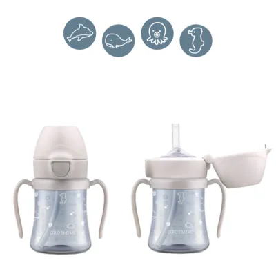[Korea] Grosmimi NEW OCEAN SPACE Straw Cup Feeding Bottle One touch cap Dome typeㅣSpill Proof no Spill Magic Sippy Cup with Straw with Handle for Baby and ToddlerㅣWIDE NECKㅣ PPSU BPA Free 200ml / 3000ml CustomizableㅣReplacement Straw