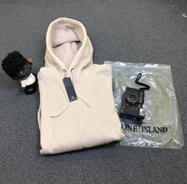 Stone Island Sweater Hoodie Pria Wanita Jumbo Hoodie Krem