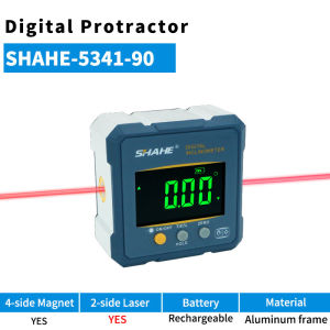 Shahe thước đo góc kỹ thuật số 2 trong 1 thước đo góc sạc điện dụng cụ đo góc công cụ đo hộp mức kỹ thuật số