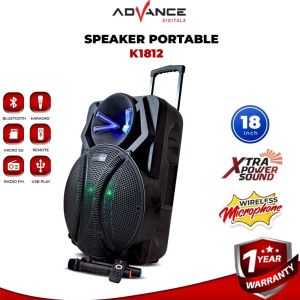 Advance K1812 Speaker Bluetooth Karaoke Wireless Portable Super Bass Aktif BONUS 2 Pcs Mic Wireless