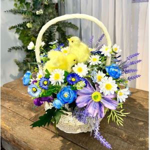 Hoa Giả Giỏ Hoa Lụa Giả Mây Đan Trang Trí Nhà Cửa Văn Phòng Làm Đạo Cụ Chụp Ảnh- (Mẫu 14-Dáng Tròn Gà Con Xinh Xắn)