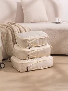 New 3Pcs/Set Travel Compressible Packing Multifunction Travel Storage Bag Waterproof Suitcase Nylon Portable Luggage Organizer Pink