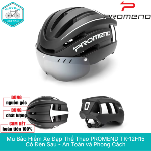 Mũ Bảo Hiểm Xe Đạp Thể Thao PROMEND TK-12H15 Có Đèn Sau – An Toàn Thông Thoáng Kính Tráng Gương