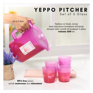 CPM Teko Yeppo Set of 5 Glass Ungu / Teko Plastik / Teko Set / Teko Beranak
