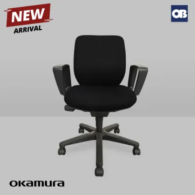 OB Okamura Swivel Chair office chair black ergonomic design adjustable armrests wheeled base l Refurbished