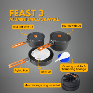 FIREMAPLE - FEAST 3 OUTDOOR COOKWARE SET CAMPING POT PAN LIGHTWEIGHT PICNIC HIKING SURVIVAL