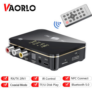 VAORLO M8 NFC ตัวรับสัญญาณบลูทูธ5.0ตัวส่งสัญญาณสเตอริโอ3.5มม.แจ็ค AUX RCA อะแดปเตอร์เสียงไร้สายพร้อมไมโครโฟนรีโมทคอนโทรล IR สําหรับ T V PC
