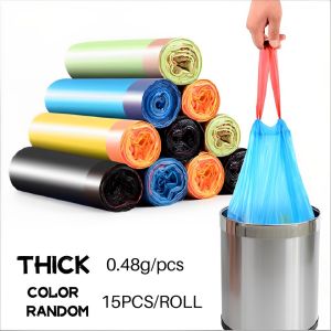 Plexor Portable Drawstring Garbage Bag 45cmx50cm Plastic Automatic Closing Tie On Garbage Bag Bags With Rope Easy Pull Household Garbage Bag / String Portable Cleaning Trash Bags Dustbin with Rope
