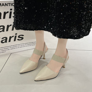 Summer New Foreign Trade Plus Size Fashion Single Shoes Commuting One Foot Elastic Band Pointed Toe Side Hollow High Heeled Sandals Women