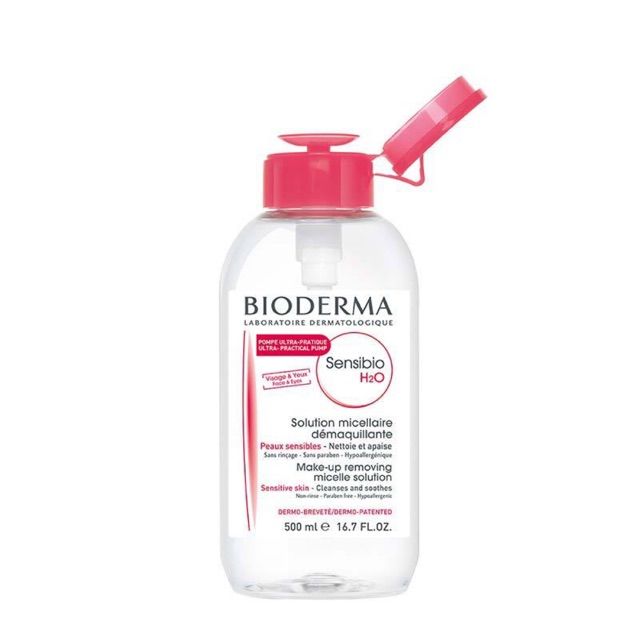 BIODERMA Sensibio H2O 500 ml. (ฝาปั๊ม) คลีนซิ่งเช็ดหน้าสำหรับผิวบอบบาง แพ้ง่าย ไบโอเดอร์มา เซ็นซิบิโอ เอชทูโอ