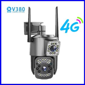 V380 Wifi IP Camera 4G Sim Card Audio CCTV Surveillance Outdoor Digital Cam Night Vision Wireless Waterproof 8MP HD Dual Lens Dual Image Camera