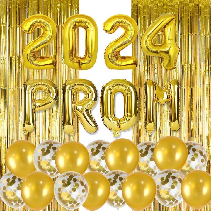 JOYMEMO 2024 Prom Decorations Gold Balloons Garland Arch Kit with Prom