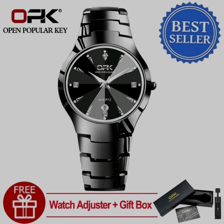 OAK Open Popular Key Watch for Men / Women Black Stainless Steel Quartz