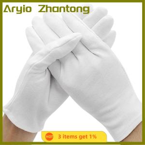 Aryio 1 cặp mới đầy đủ ngón tay người đàn ông phụ nữ Nghi Thức trắng bông găng tay người phục vụ Trình điều khiển đồ trang sức công nhân găng tay hấp thụ mồ hôi găng tay