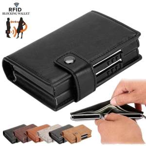 Antitheft Smart Credit Card Holder Purse Lock Thin Mini Leather Wallets