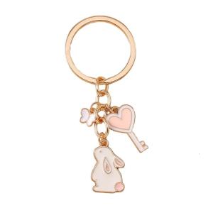 Creative Cartoon Heart Rabbit Keychain Featuring Crown Rabbit Design Sturdy Alloy Pendant for Women and Students