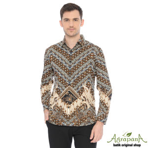 AS1D Agrapana Original Hem Kemeja Baju Batik Pria Terbaru Lengan Panjang Cowok Slimfit Modern Pekalongan