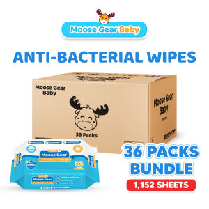 Moose Gear Baby Wipes Premium Antibacterial Travel Pack 36PACKS (1BOX) with Vitamin E & Aloe Extract Thick & Soft