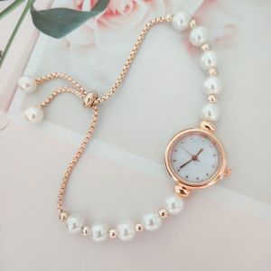 GAOSU Dây rút có thể điều chỉnh Đồng hồ đeo tay đính ngọc trai  đồng hồ tròn Thanh lịch Đồng hồ thạch anh nữ Cổ điển Chữ số La Mã Đồng hồ  nhỏ Phụ nữ