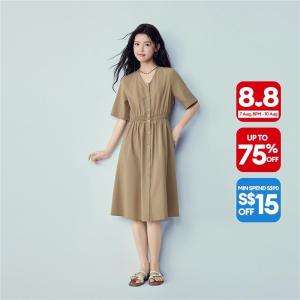 Giordano Beau Monde Women V-neck waist-cinching short sleeve dress Free Shipping 13466259