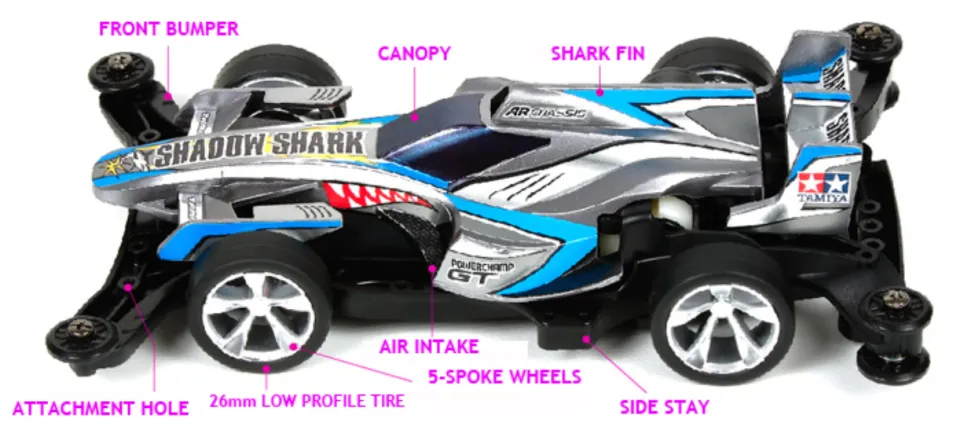 Voiture Mini 4WD Tamiya SHADOW SHARK ITALIA SPECIAL - Châssis AR, échelle 1/32, Modèle 95224